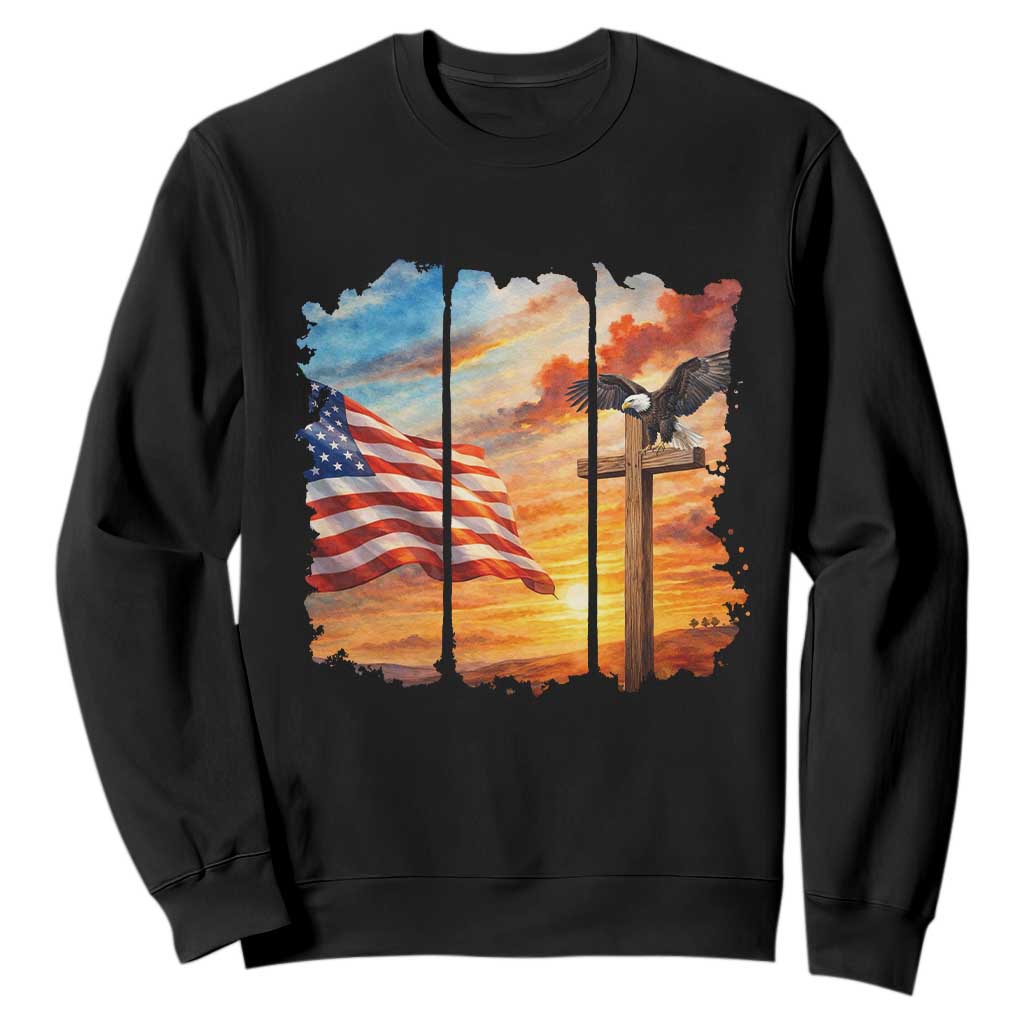 Faith And Freedom Christian American Flag Eagle Sweatshirt American Faith Pride TS12 Black Print Your Wear