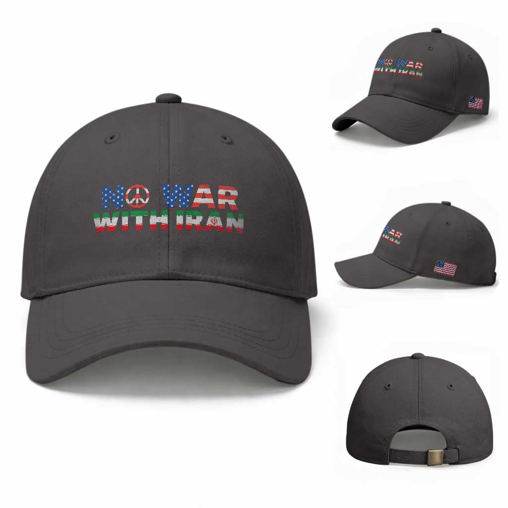 No War USA Iran Flag Baseball Cap Iranian Freedom Peace Advocate Gift TS12 Baseball Cap Universal Fit Dark Gray Print Your Wear