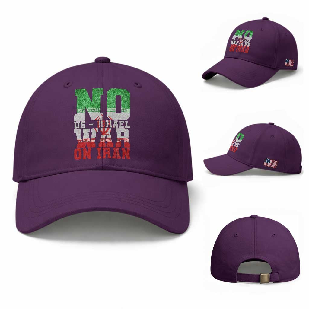 No Us Israel War On Iran Baseball Cap Anti War Political Protest Statement TS12 Baseball Cap Universal Fit Purple Print Your Wear