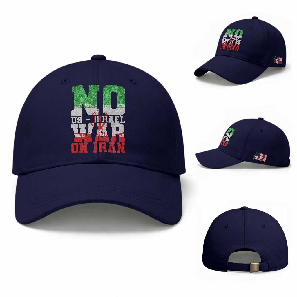 No Us Israel War On Iran Baseball Cap Anti War Political Protest Statement TS12 Baseball Cap Universal Fit Dark Blue Print Your Wear