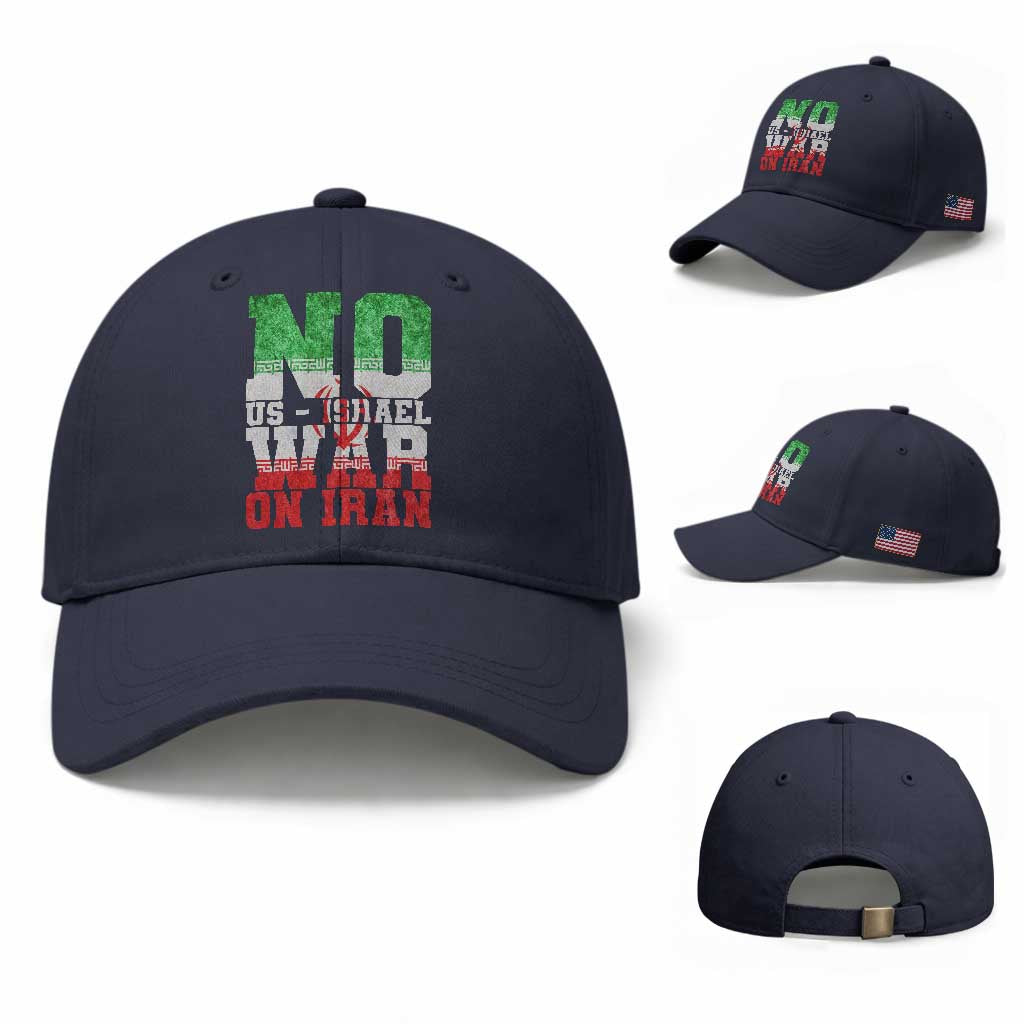 No Us Israel War On Iran Baseball Cap Anti War Political Protest Statement TS12 Baseball Cap Universal Fit Navy Print Your Wear