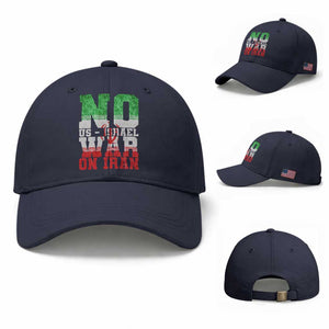 No Us Israel War On Iran Baseball Cap Anti War Political Protest Statement TS12 Baseball Cap Universal Fit Navy Print Your Wear