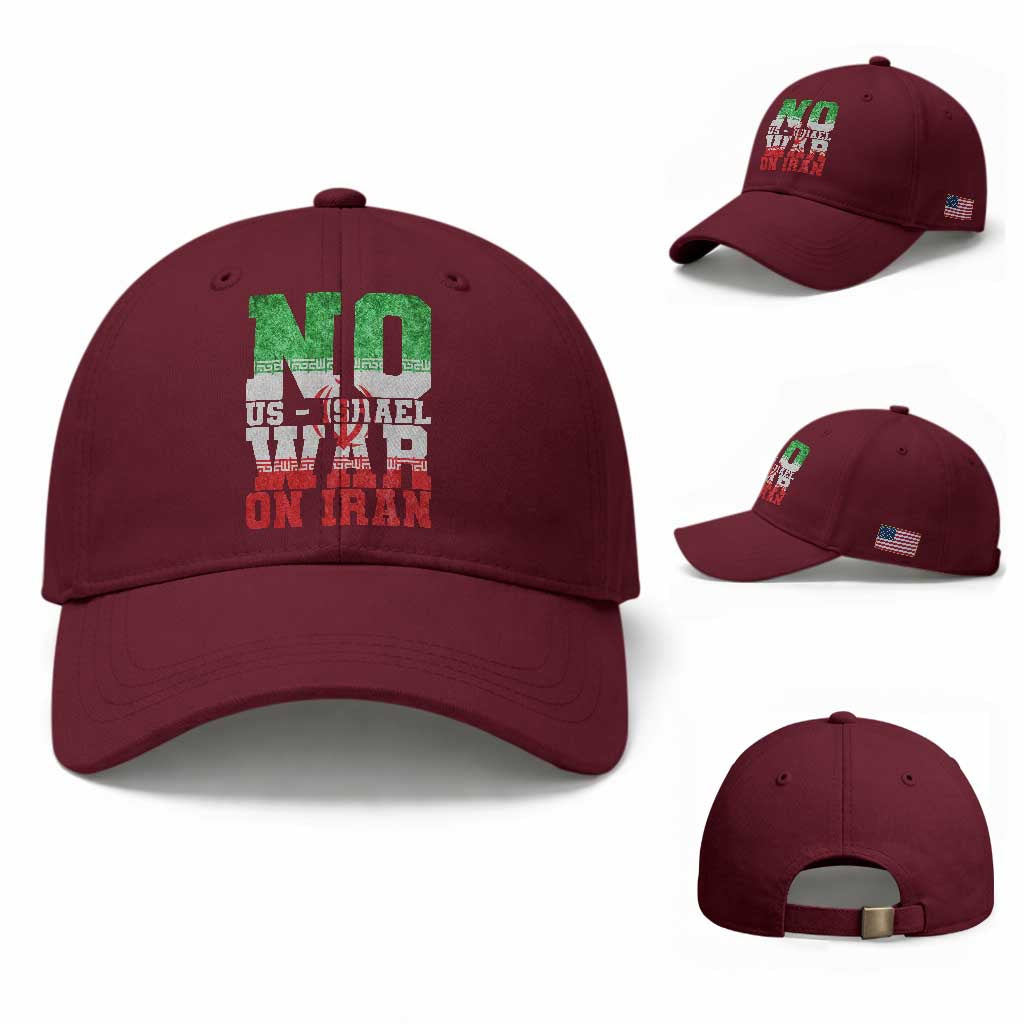 No Us Israel War On Iran Baseball Cap Anti War Political Protest Statement TS12 Baseball Cap Universal Fit Maroon Print Your Wear