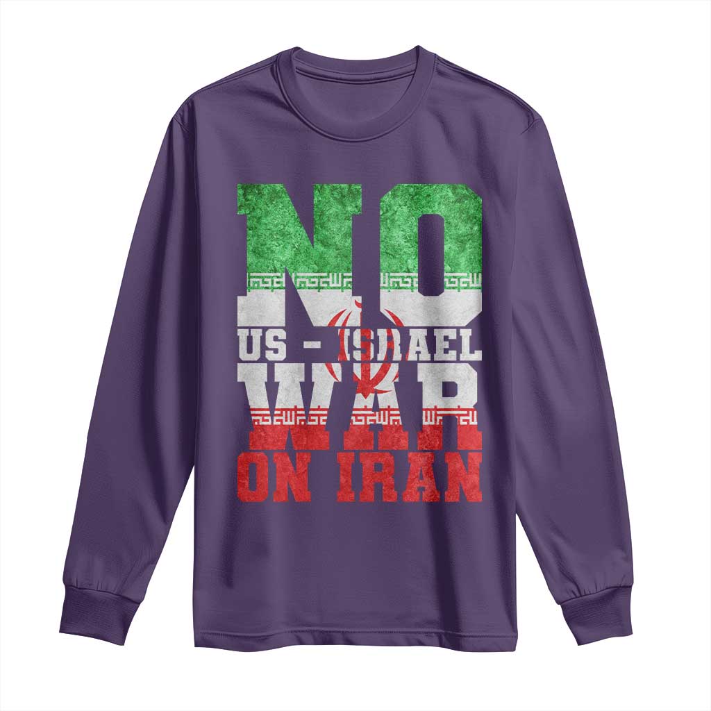 No Us Israel War On Iran Long Sleeve Shirt Anti War Political Protest Statement TS12 Purple Print Your Wear