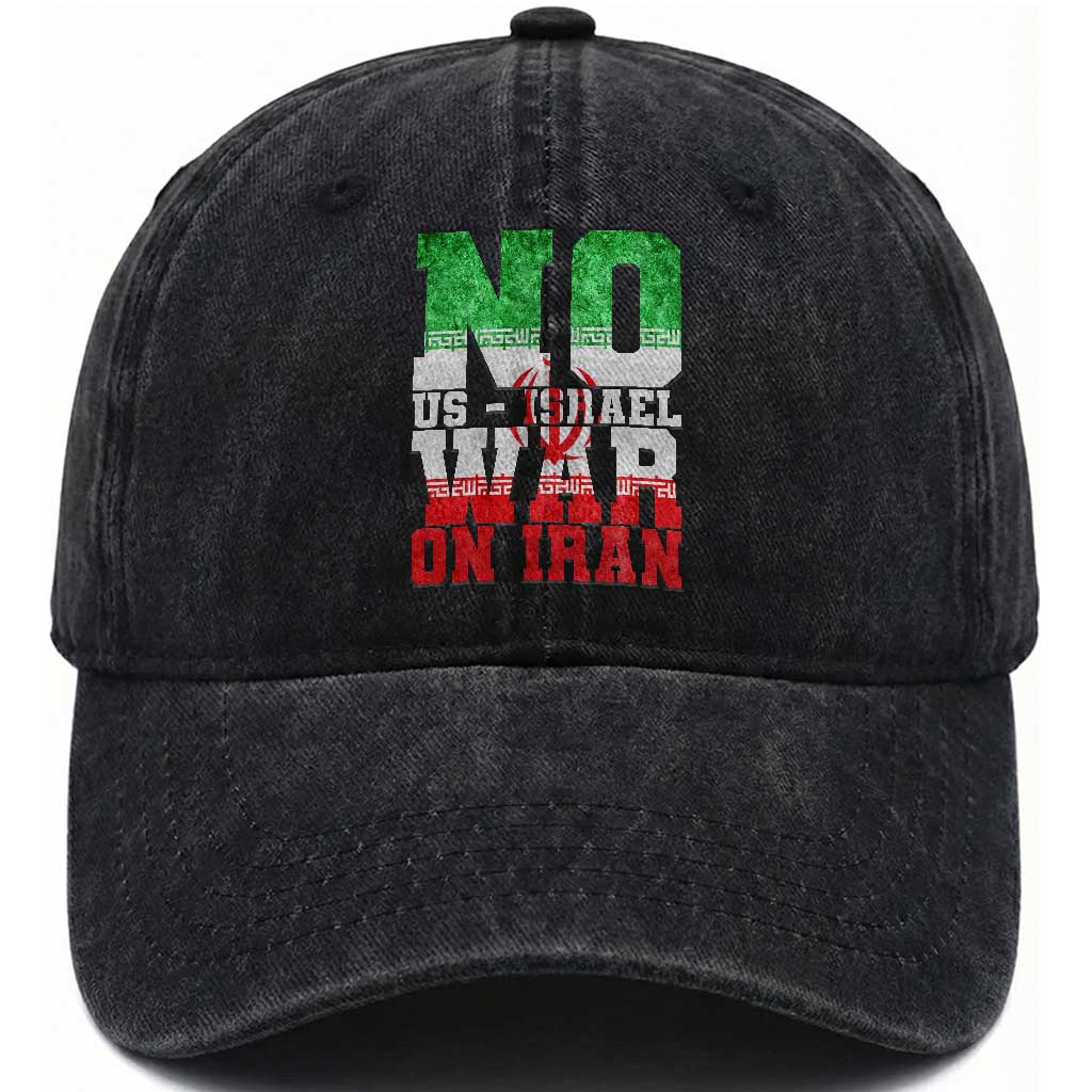 No Us Israel War On Iran Washed Cotton Baseball Cap Anti War Political Protest Statement TS12 Print Your Wear