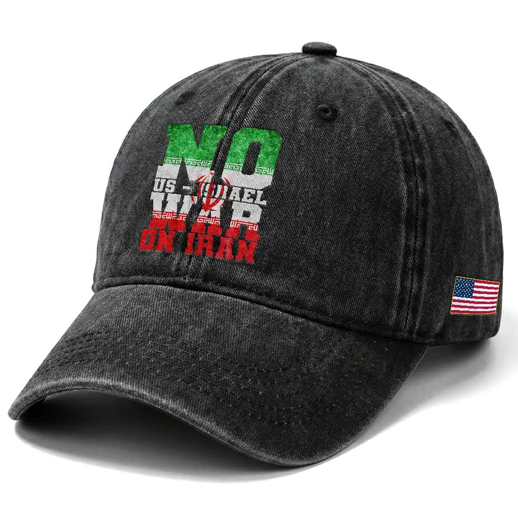 No Us Israel War On Iran Washed Cotton Baseball Cap Anti War Political Protest Statement TS12 Print Your Wear