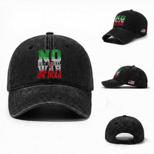 No Us Israel War On Iran Washed Cotton Baseball Cap Anti War Political Protest Statement TS12 Washed Cap Universal Fit Black Print Your Wear