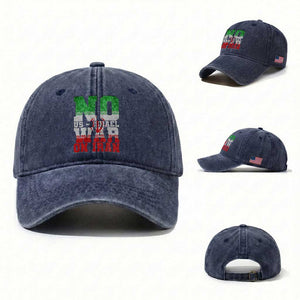 No Us Israel War On Iran Washed Cotton Baseball Cap Anti War Political Protest Statement TS12 Washed Cap Universal Fit Navy Print Your Wear