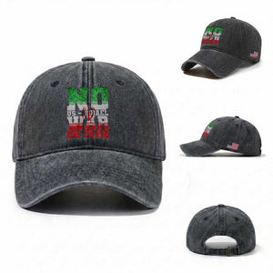 No Us Israel War On Iran Washed Cotton Baseball Cap Anti War Political Protest Statement TS12 Washed Cap Universal Fit Dark Gray Print Your Wear
