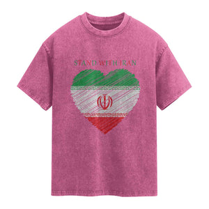 Stand With Iran Washed Cotton T-Shirt Anti War Political Protest Statement