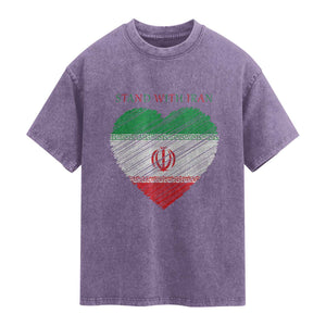 Stand With Iran Washed Cotton T-Shirt Anti War Political Protest Statement