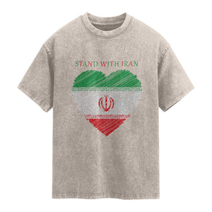 Stand With Iran Washed Cotton T-Shirt Anti War Political Protest Statement