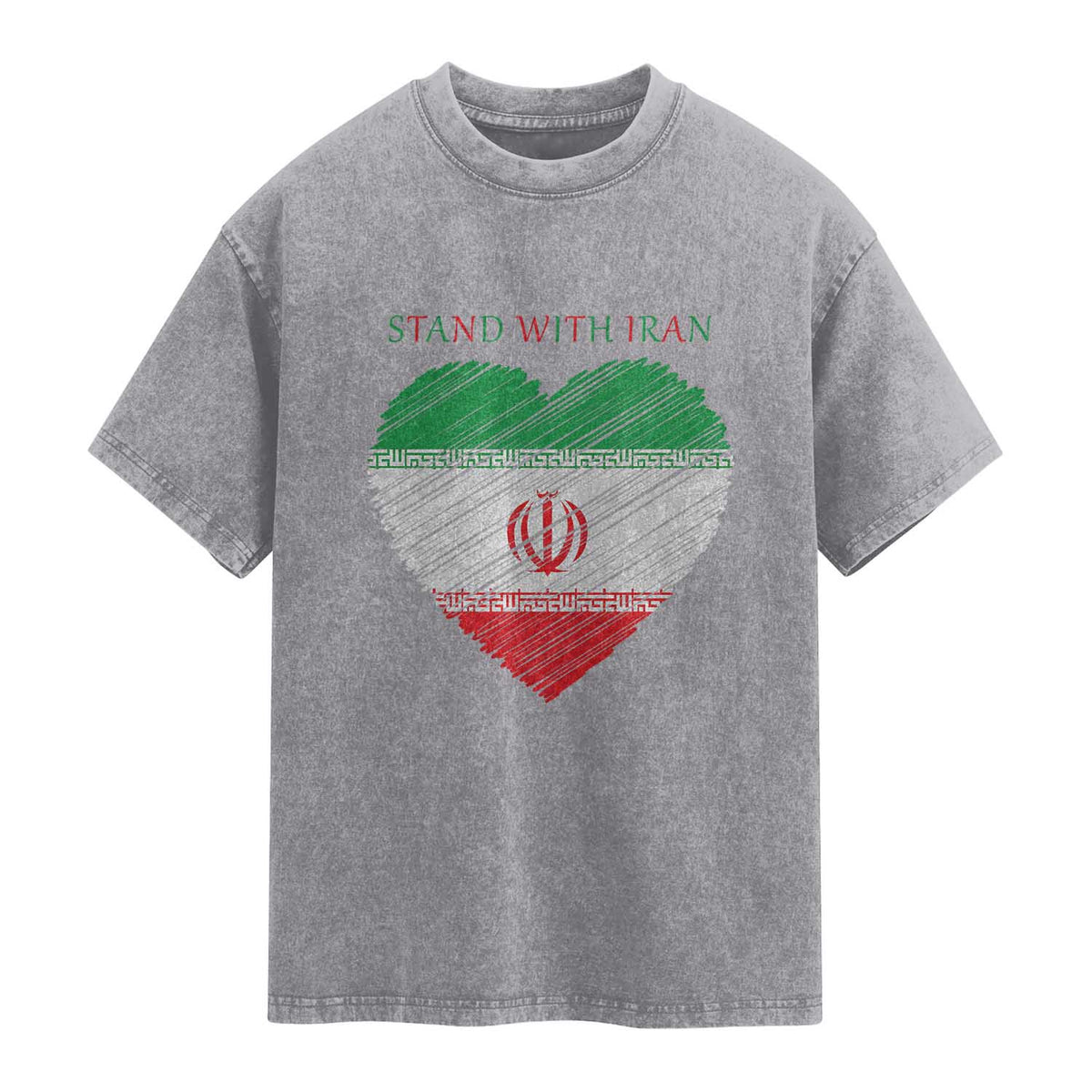 Stand With Iran Washed Cotton T-Shirt Anti War Political Protest Statement