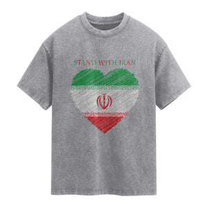 Stand With Iran Washed Cotton T-Shirt Anti War Political Protest Statement