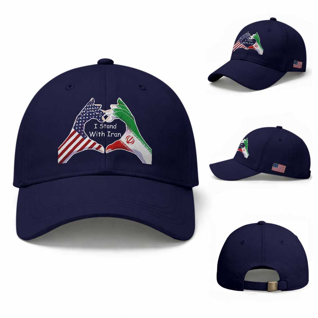 I Stand With Iran Baseball Cap Support Iranian People For Peace TS12 Baseball Cap Universal Fit Dark Blue Print Your Wear