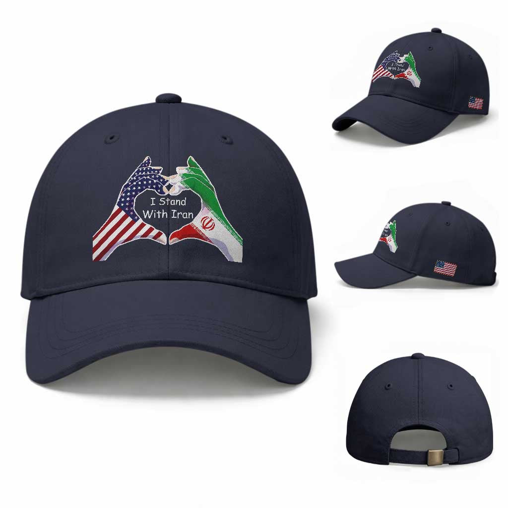 I Stand With Iran Baseball Cap Support Iranian People For Peace TS12 Baseball Cap Universal Fit Navy Print Your Wear