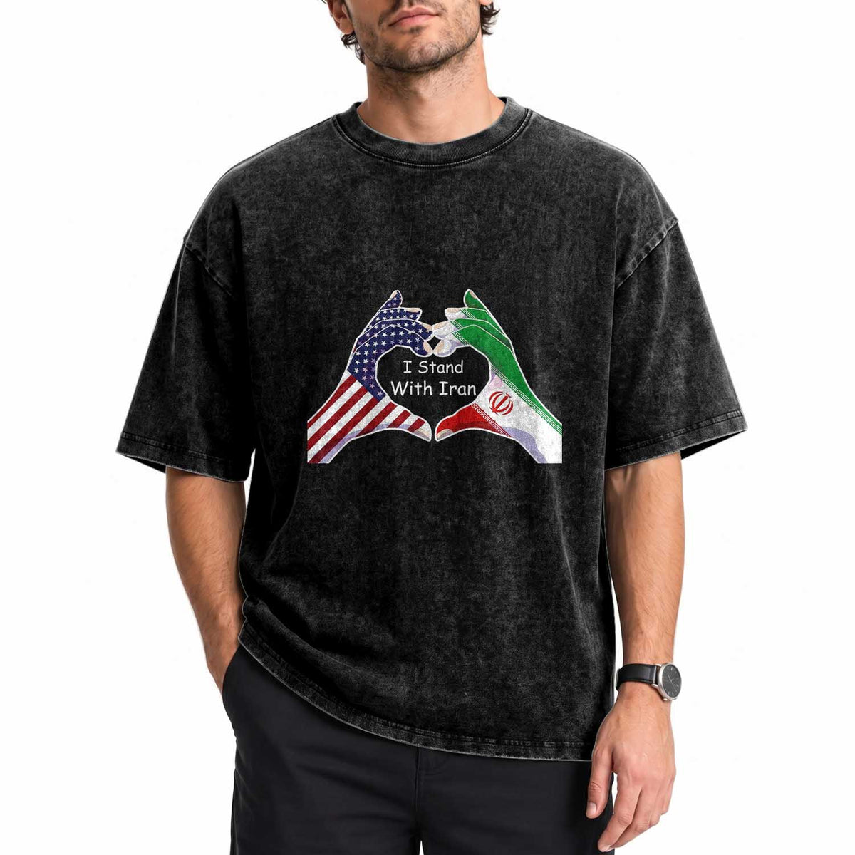 I Stand With Iran Washed Cotton T-Shirt Support Iranian People For Peace