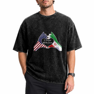 I Stand With Iran Washed Cotton T-Shirt Support Iranian People For Peace