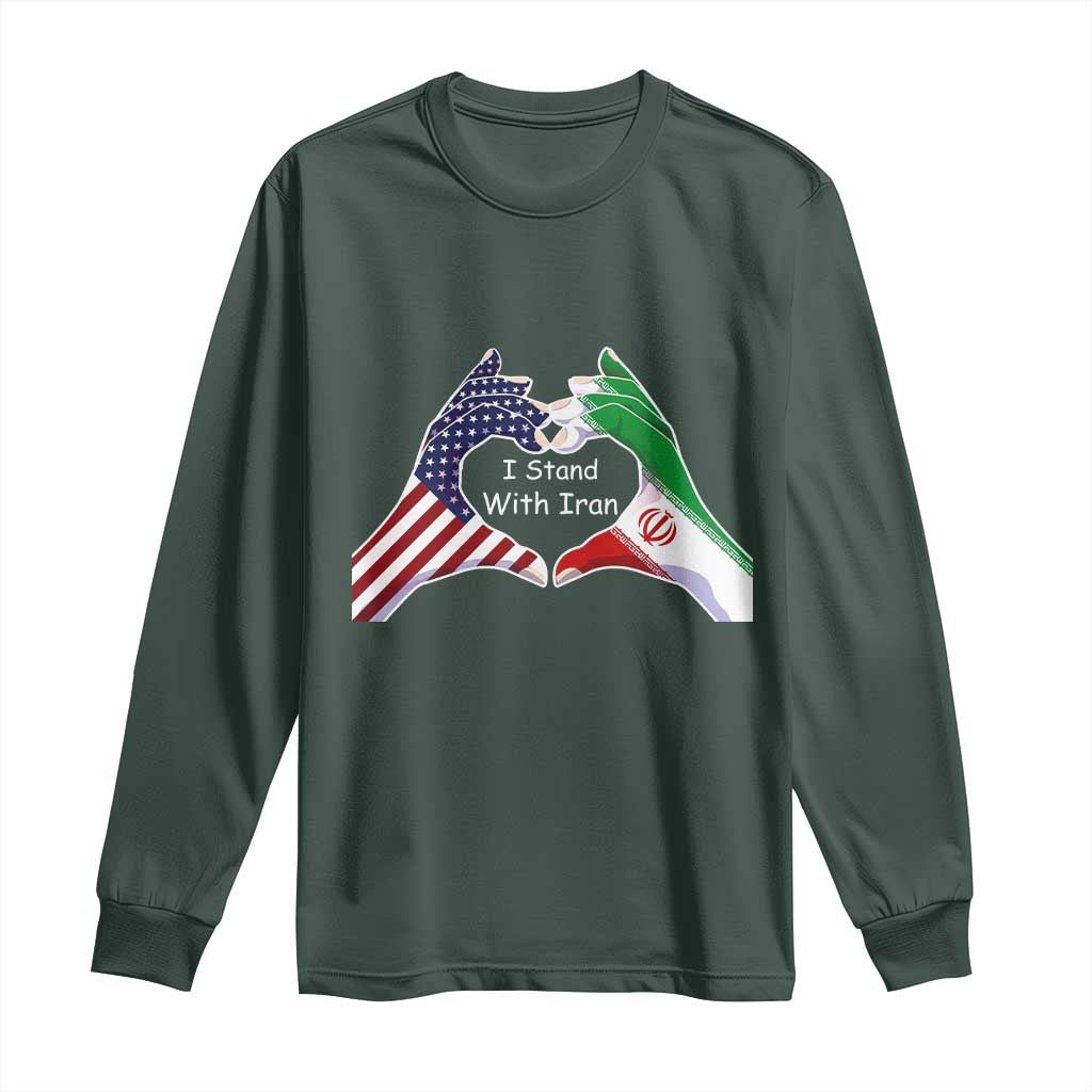 I Stand With Iran Long Sleeve Shirt Support Iranian People For Peace TS12 Dark Forest Green Print Your Wear