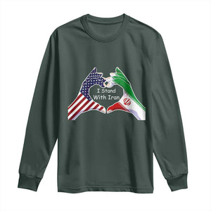 I Stand With Iran Long Sleeve Shirt Support Iranian People For Peace TS12 Dark Forest Green Print Your Wear