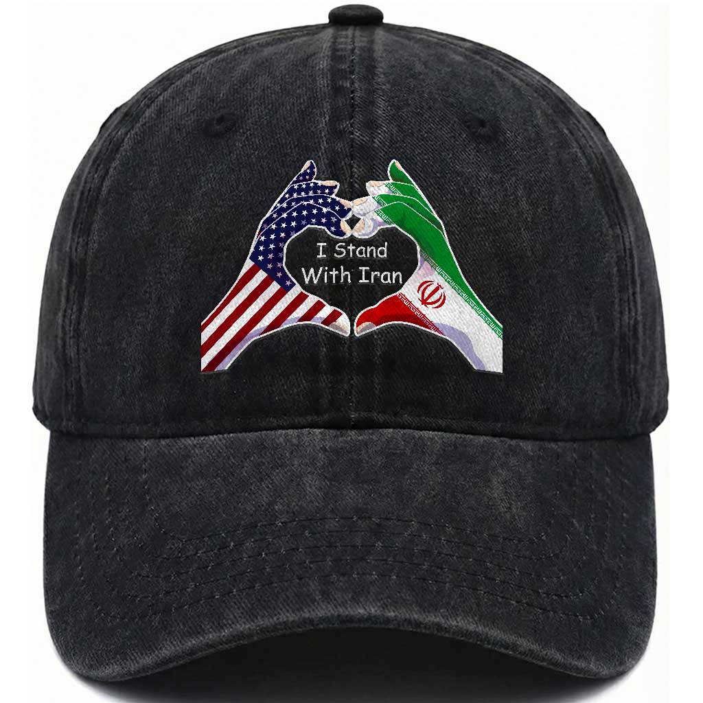 I Stand With Iran Washed Cotton Baseball Cap Support Iranian People For Peace TS12 Print Your Wear