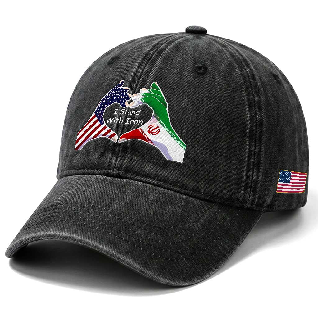 I Stand With Iran Washed Cotton Baseball Cap Support Iranian People For Peace TS12 Print Your Wear