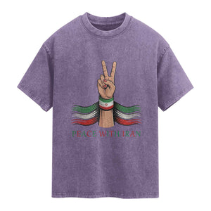 Peace With Iran Washed Cotton T-Shirt Support Iranian People For Peace