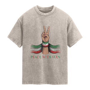 Peace With Iran Washed Cotton T-Shirt Support Iranian People For Peace