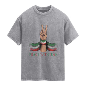 Peace With Iran Washed Cotton T-Shirt Support Iranian People For Peace