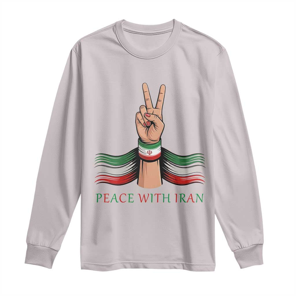 Peace With Iran Long Sleeve Shirt Support Iranian People For Peace TS12 Ice Gray Print Your Wear