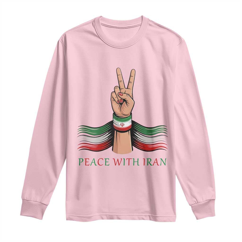 Peace With Iran Long Sleeve Shirt Support Iranian People For Peace TS12 Light Pink Print Your Wear