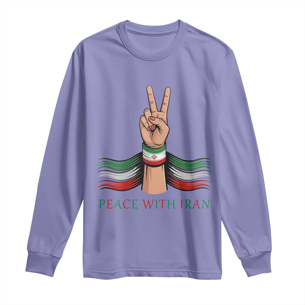 Peace With Iran Long Sleeve Shirt Support Iranian People For Peace TS12 Violet Print Your Wear