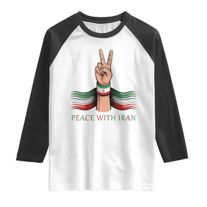 Peace With Iran Raglan Shirt Support Iranian People For Peace TS12 White Black Print Your Wear