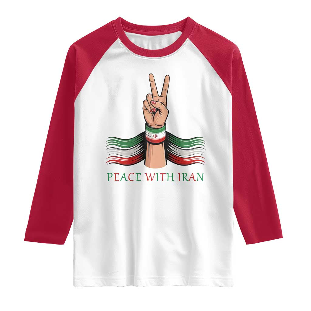 Peace With Iran Raglan Shirt Support Iranian People For Peace TS12 White Red Print Your Wear