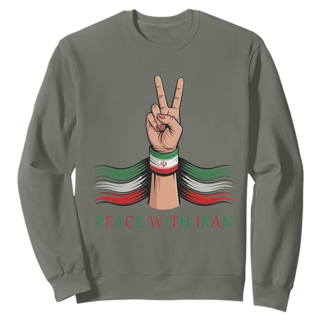 Peace With Iran Sweatshirt Support Iranian People For Peace TS12 Military Green Print Your Wear