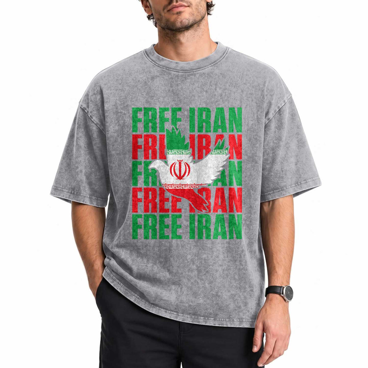 Freedom Dove Flag Washed Cotton T-Shirt Peaceful Iran Support