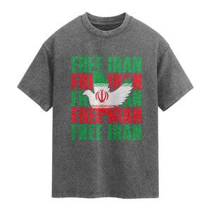 Freedom Dove Flag Washed Cotton T-Shirt Peaceful Iran Support