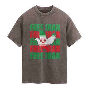 Freedom Dove Flag Washed Cotton T-Shirt Peaceful Iran Support