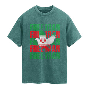 Freedom Dove Flag Washed Cotton T-Shirt Peaceful Iran Support