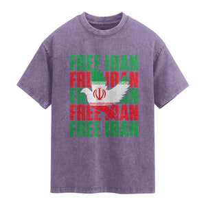 Freedom Dove Flag Washed Cotton T-Shirt Peaceful Iran Support