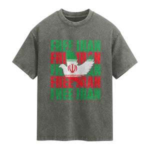 Freedom Dove Flag Washed Cotton T-Shirt Peaceful Iran Support