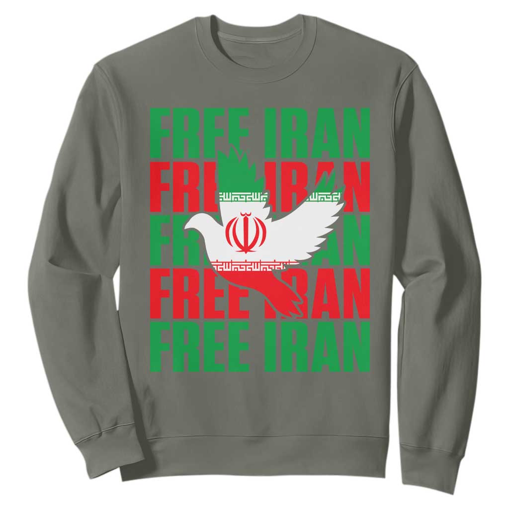 Freedom Dove Flag Sweatshirt Peaceful Iran Support TS12 Military Green Print Your Wear