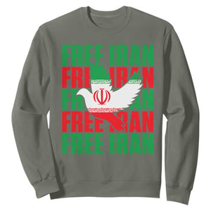 Freedom Dove Flag Sweatshirt Peaceful Iran Support TS12 Military Green Print Your Wear