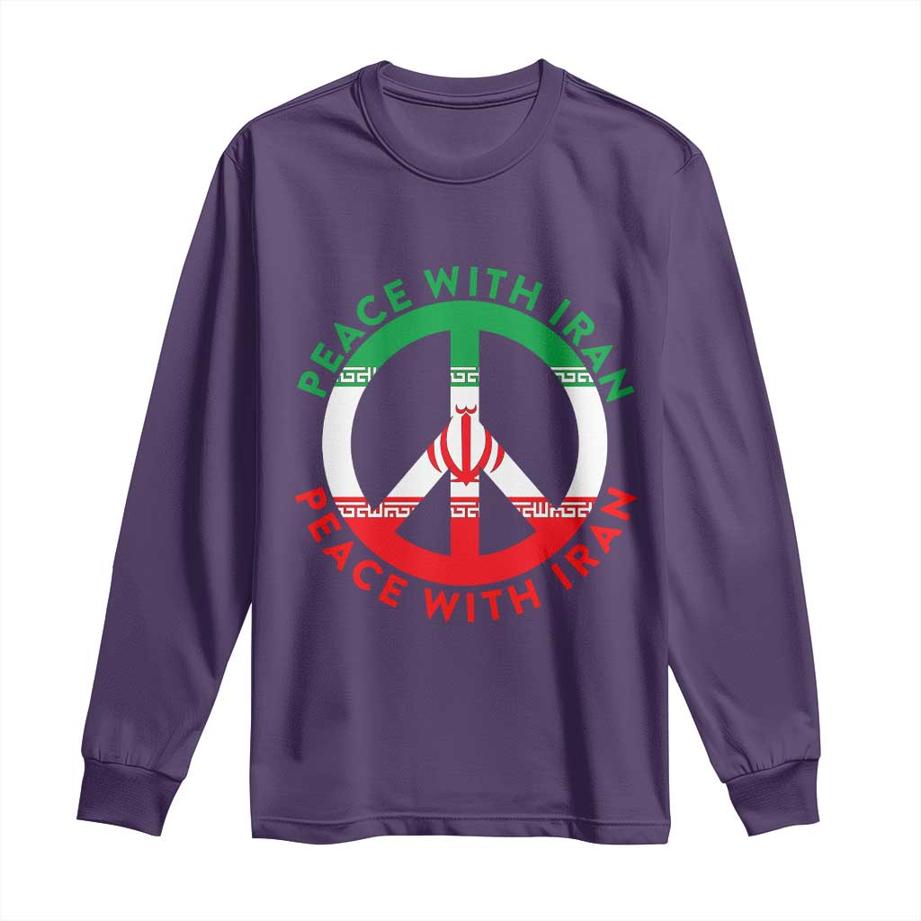 Peace With Iran Long Sleeve Shirt Not War In Middle East TS12 Purple Print Your Wear