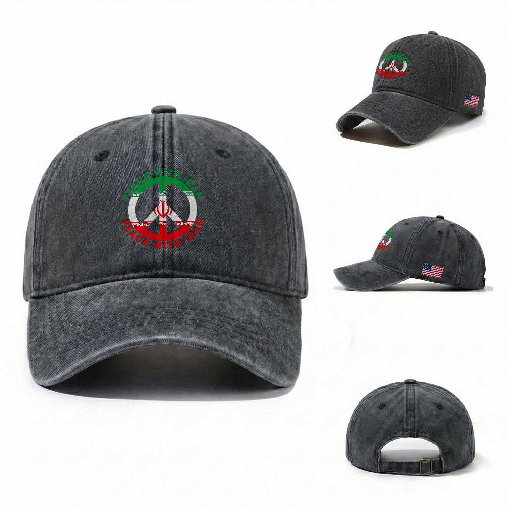 Peace With Iran Washed Cotton Baseball Cap Not War In Middle East TS12 Washed Cap Universal Fit Dark Gray Print Your Wear