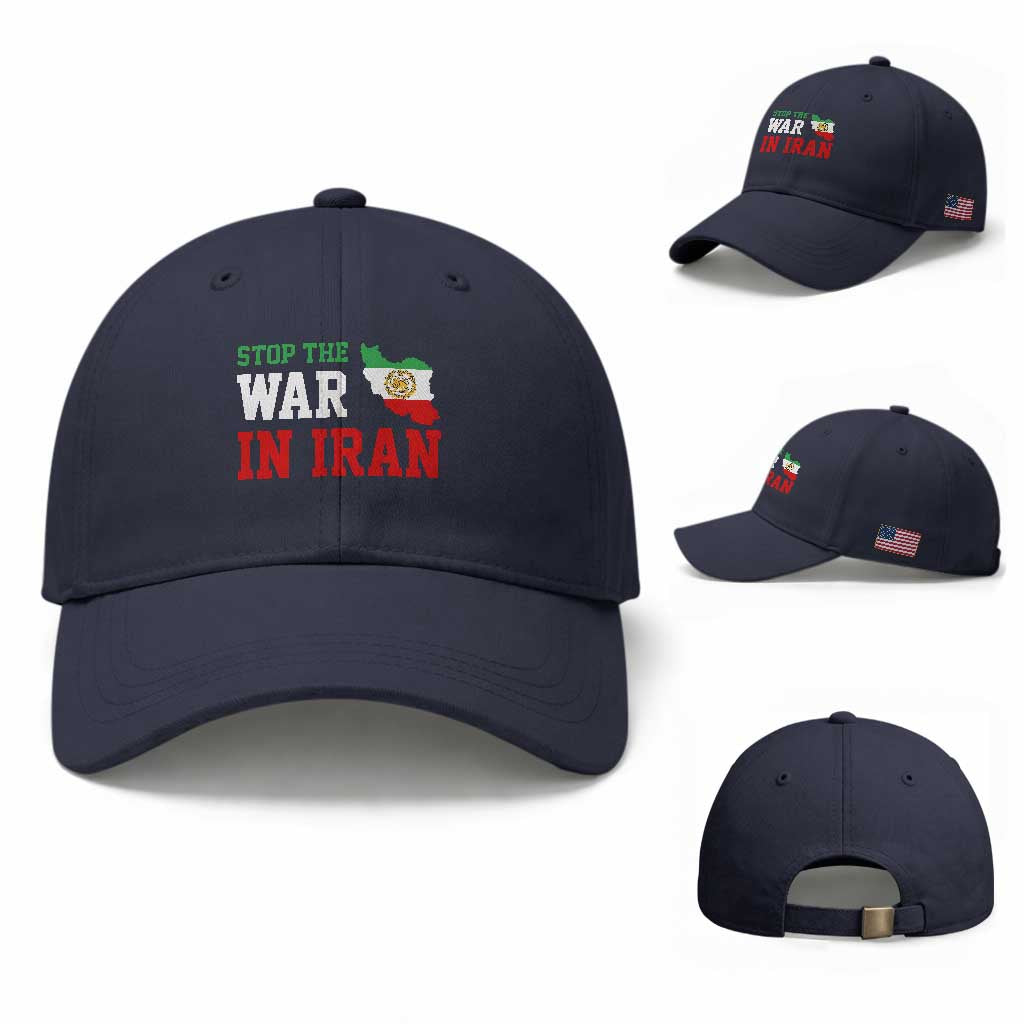 Stop The War In Iran Baseball Cap Iran Freedom Protest TS12 Baseball Cap Universal Fit Navy Print Your Wear