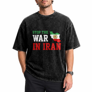 Stop The War In Iran Washed Cotton T-Shirt Iran Freedom Protest