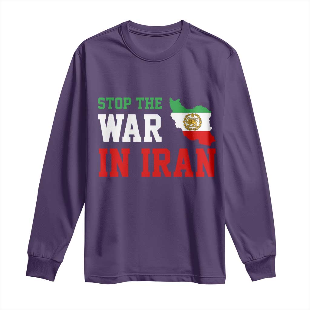 Stop The War In Iran Long Sleeve Shirt Iran Freedom Protest TS12 Purple Print Your Wear