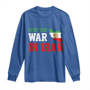 Stop The War In Iran Long Sleeve Shirt Iran Freedom Protest TS12 Royal Blue Print Your Wear
