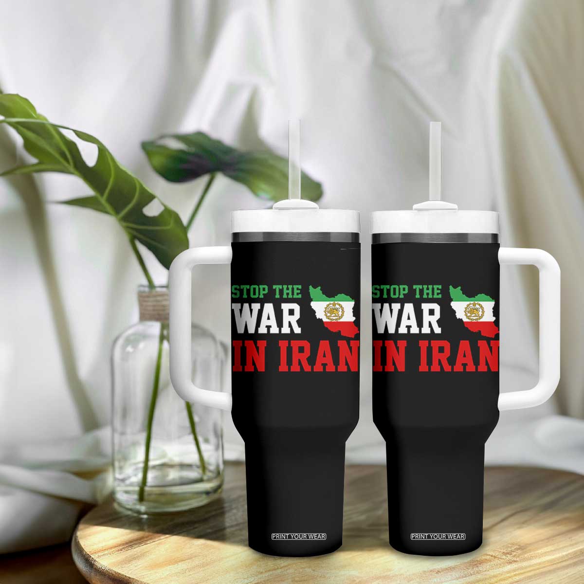Stop The War In Iran Tumbler With Handle Iran Freedom Protest TS12 Print Your Wear